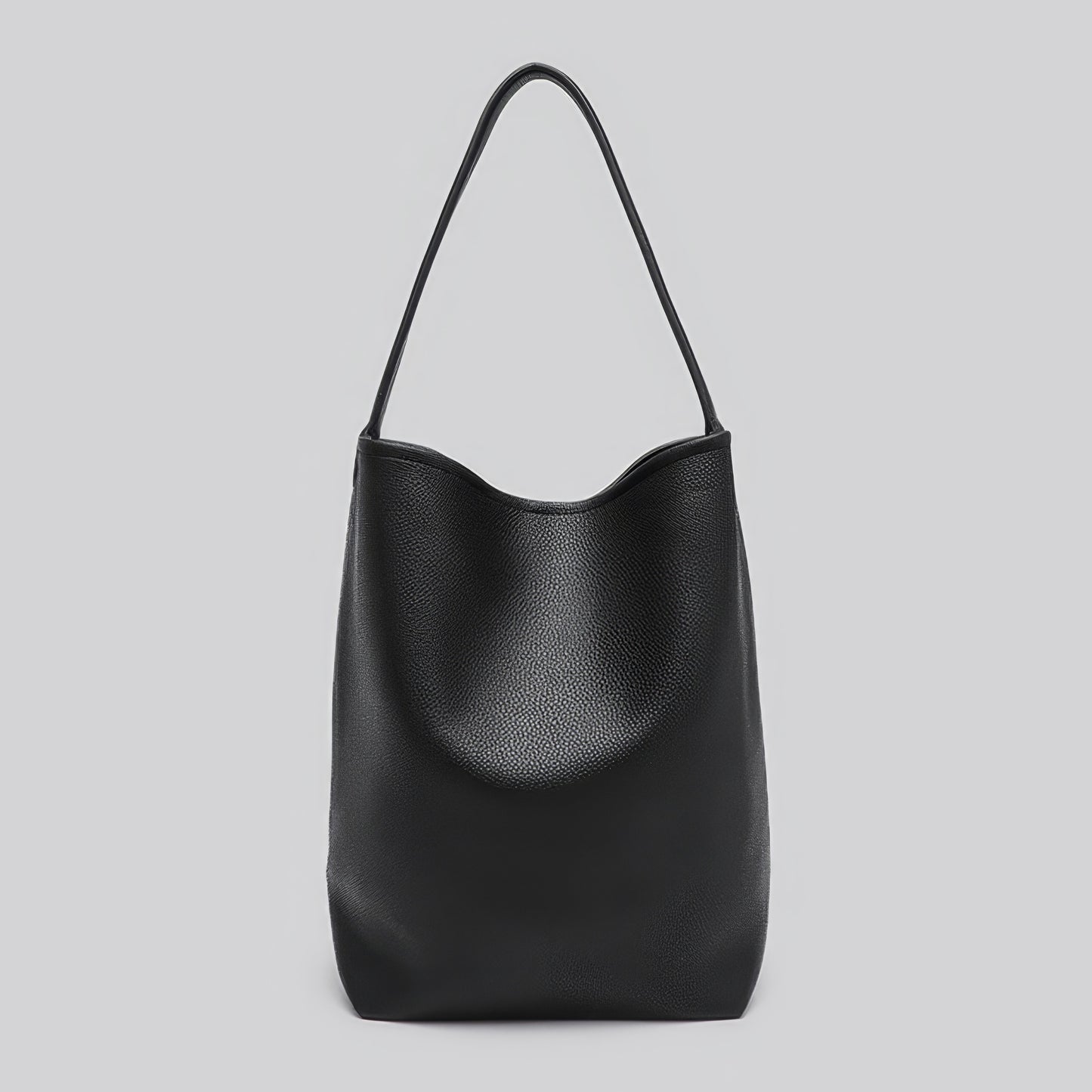 Structured Pebble Leather Black Tote Bag