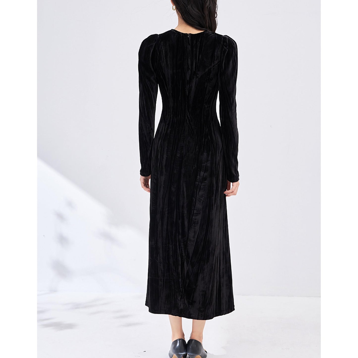 Velvet V-Neck Long Sleeve Maxi Dress