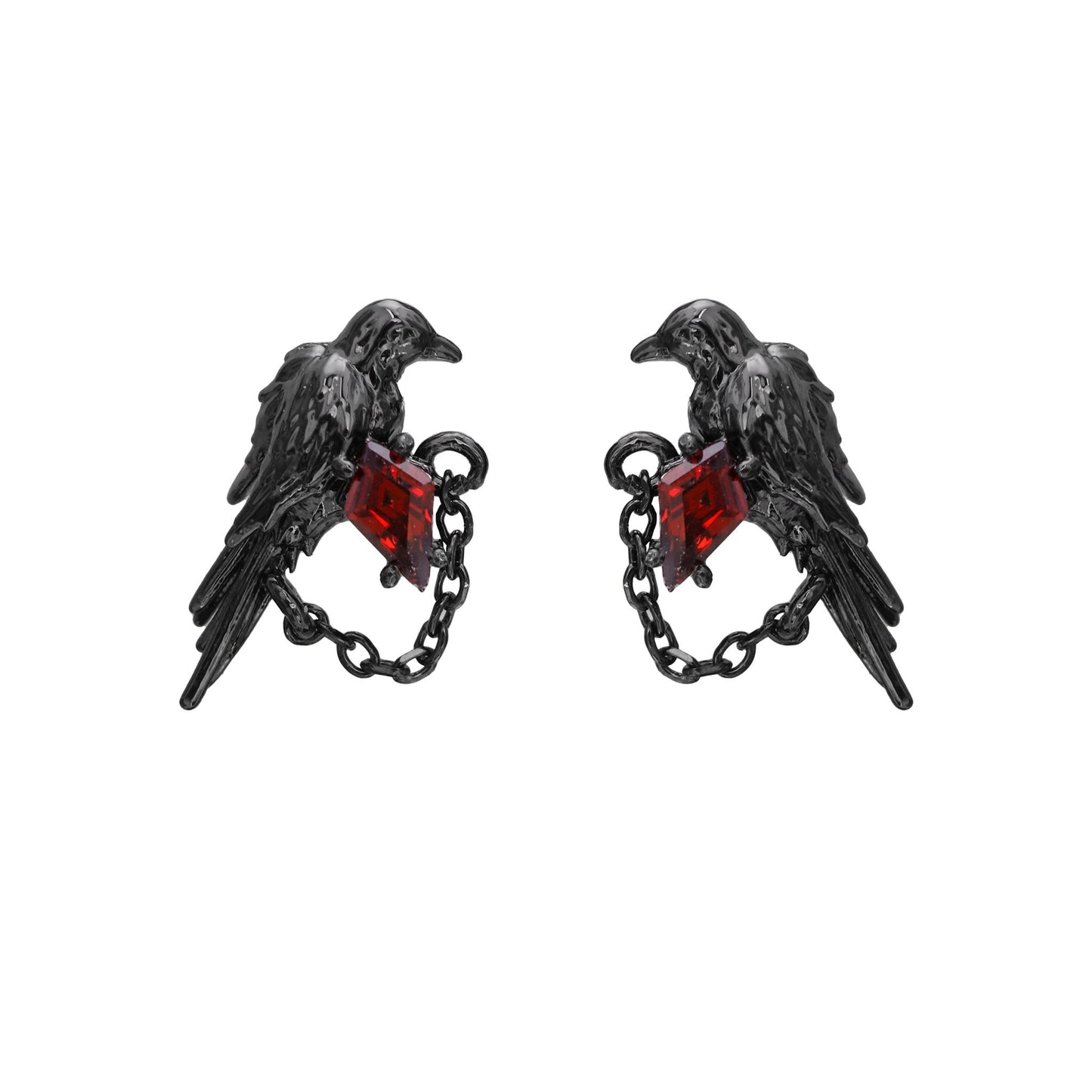 Crimson Gem Raven Stud Earrings