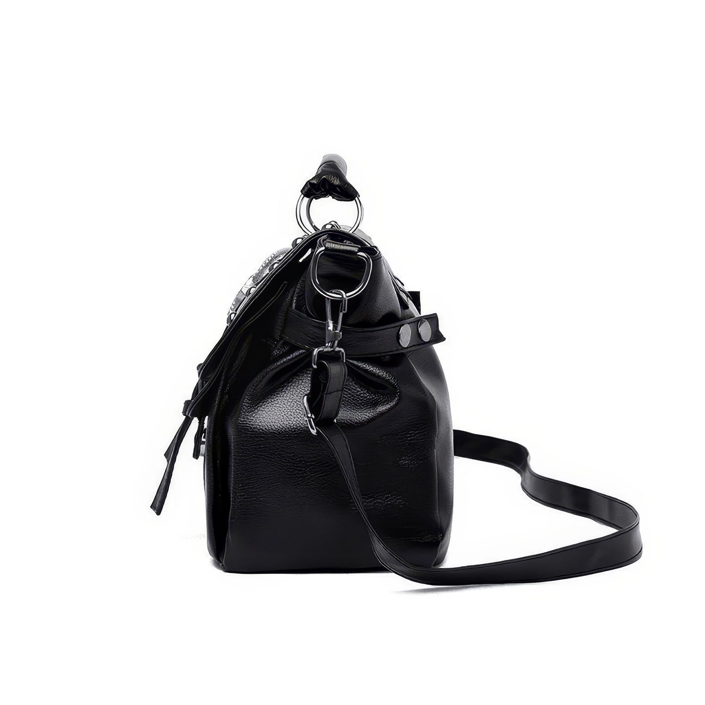 Studded Skull Buckle Faux Leather Bag