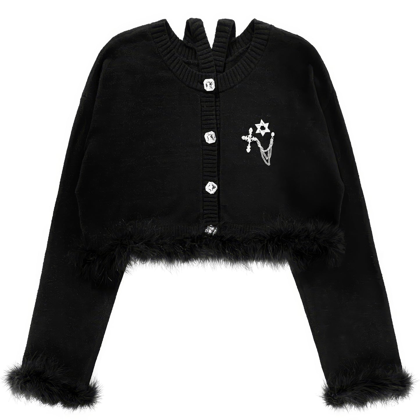 Faux Fur Trimmed Knit Crop Cardigan