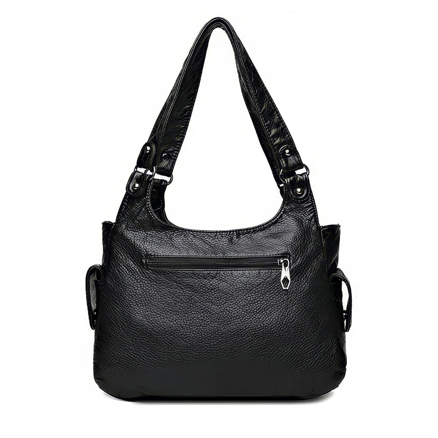 Multi-Zip Textured Faux Leather Shoulder Bag