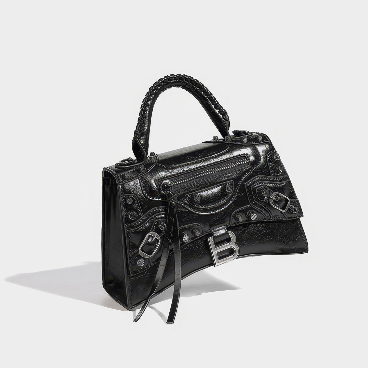 Textured Buckle Detail Mini Satchel Bag