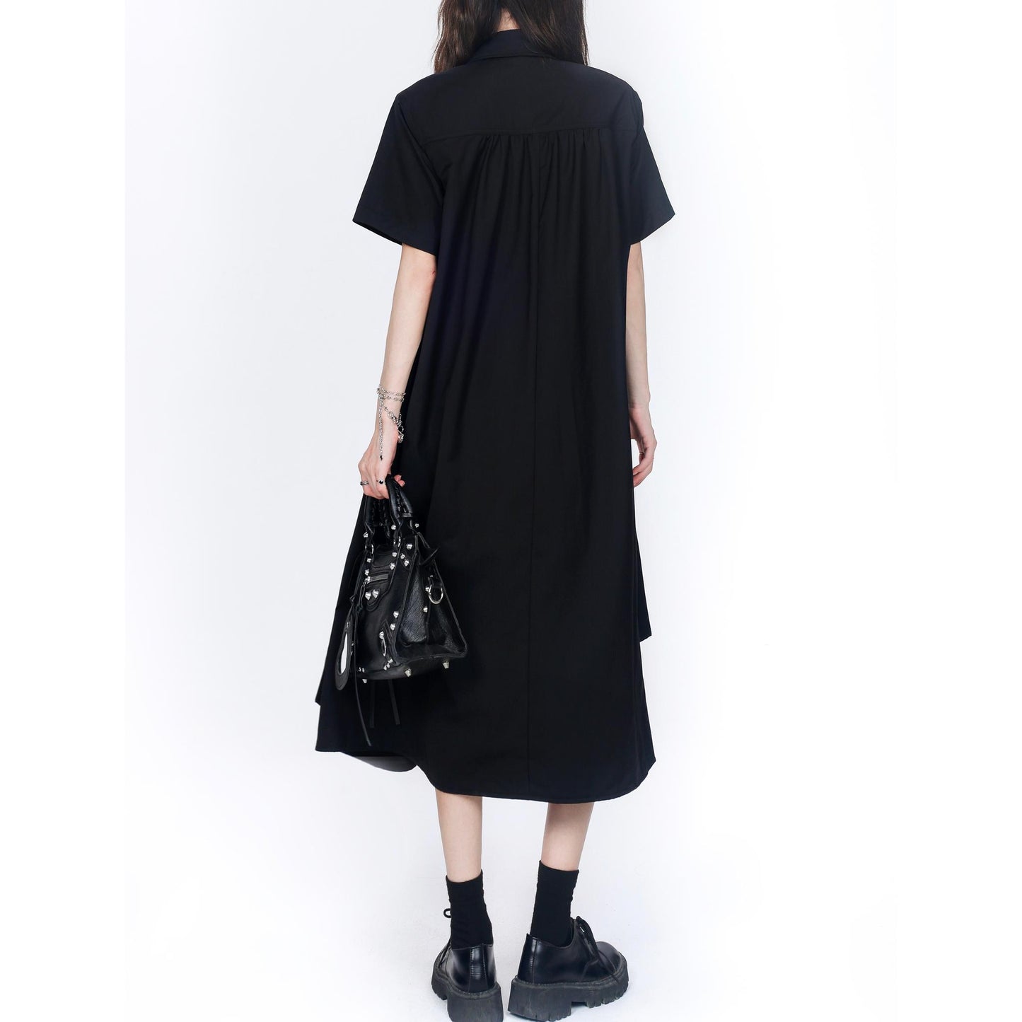 Asymmetrical Hem Button-Up Shirt Dress