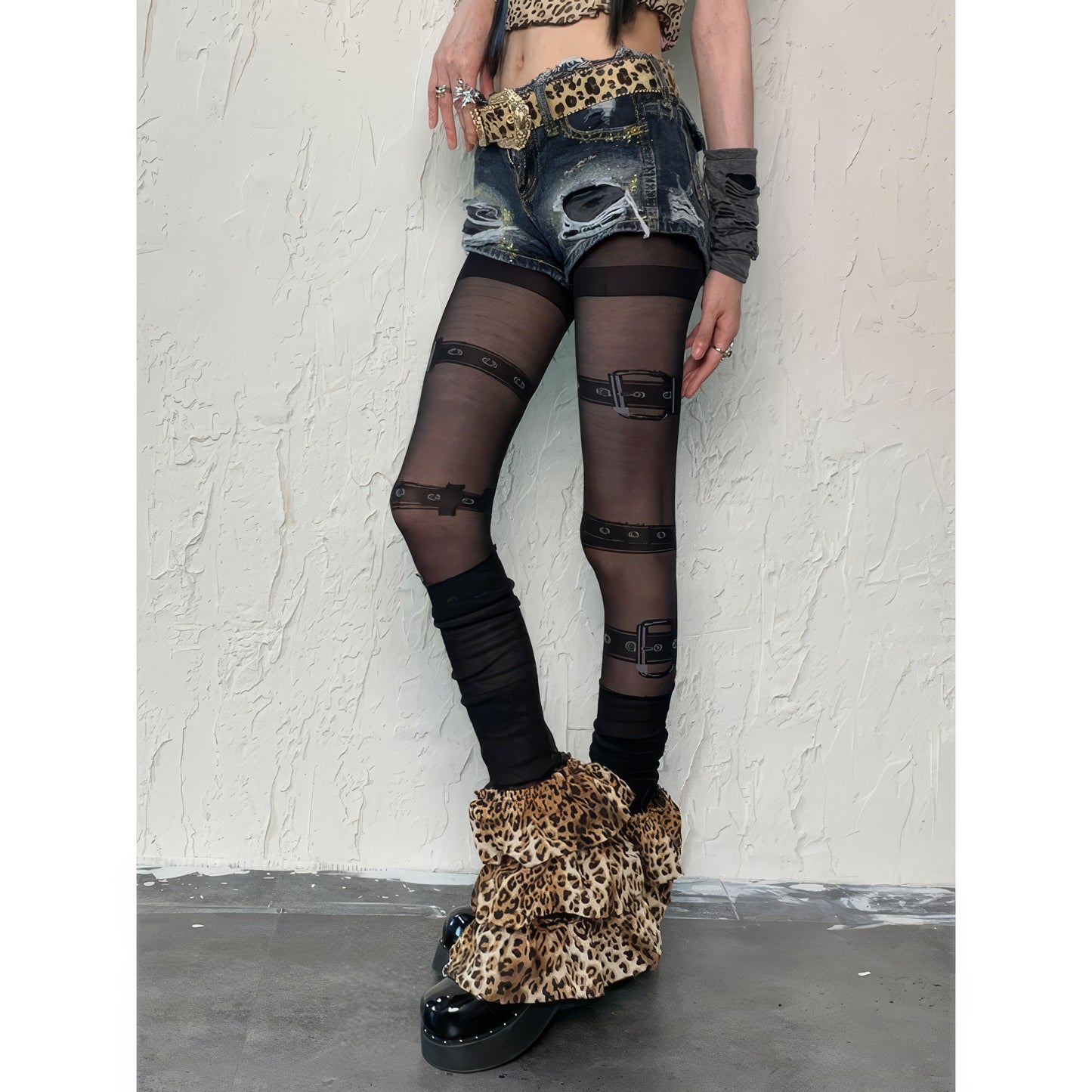 Buckle Print Sheer Black Tights