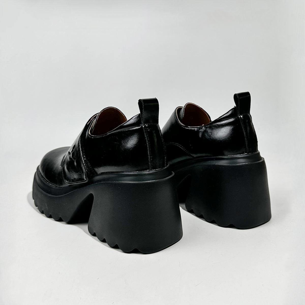 Black Chunky Heel Platform Loafers
