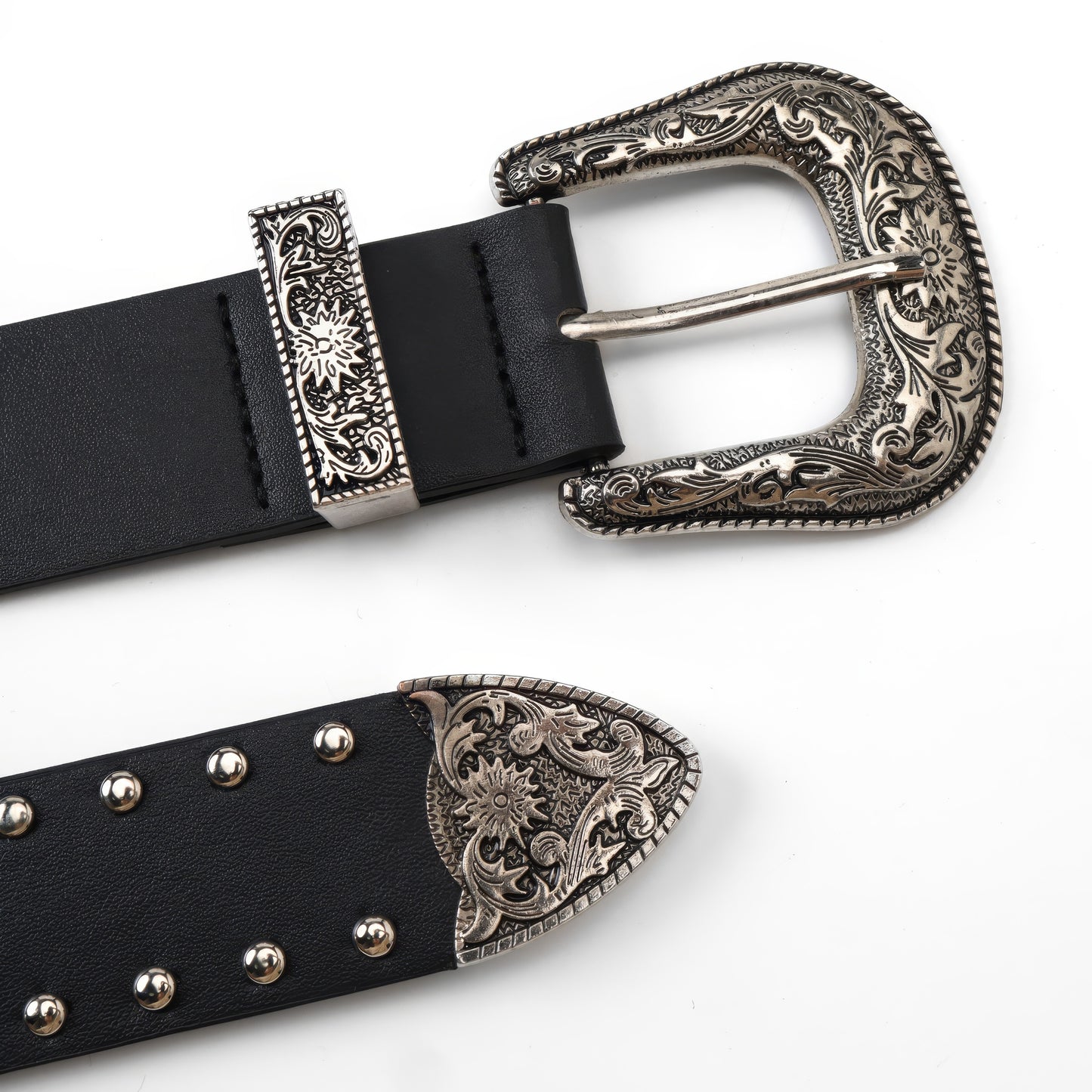 Pleated Mini Skirt with Studded Belt