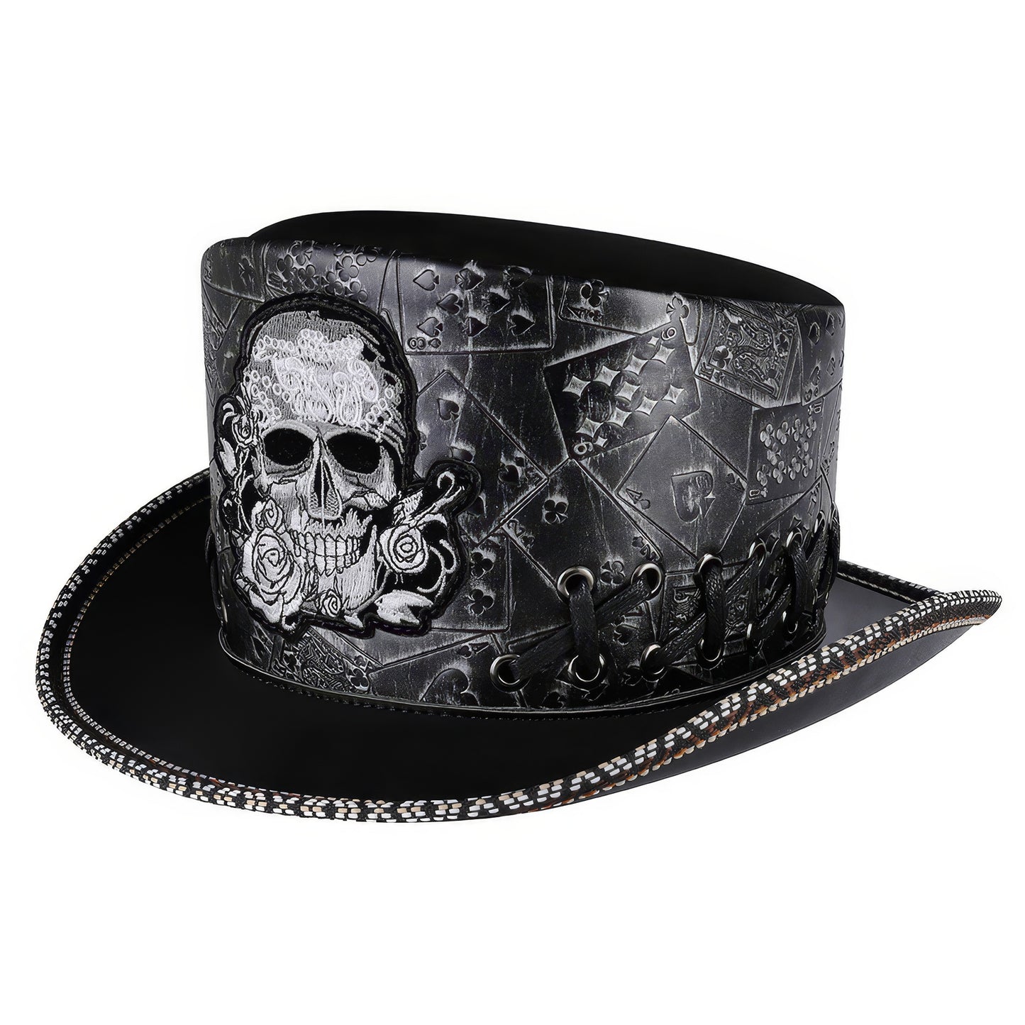 Embossed Card Pattern Lace-Up Top Hat