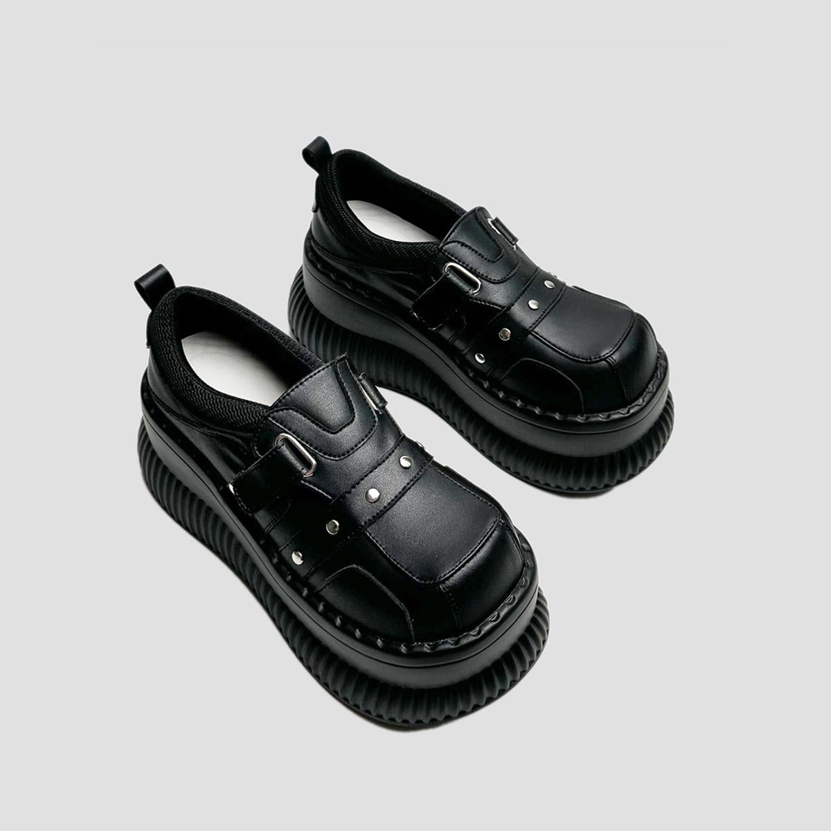 Black Buckled Platform Sneakers