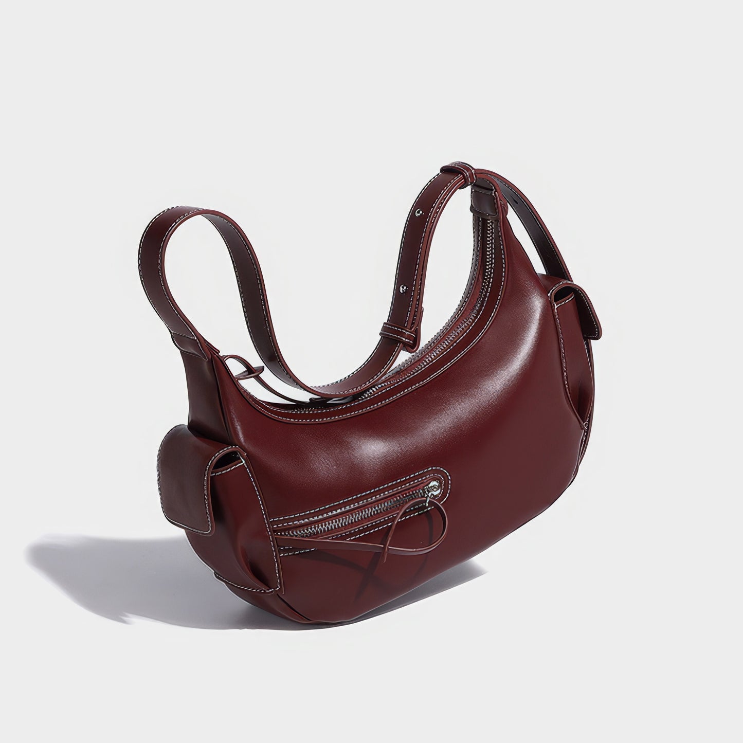 Asymmetrical Zip Crescent Shoulder Bag