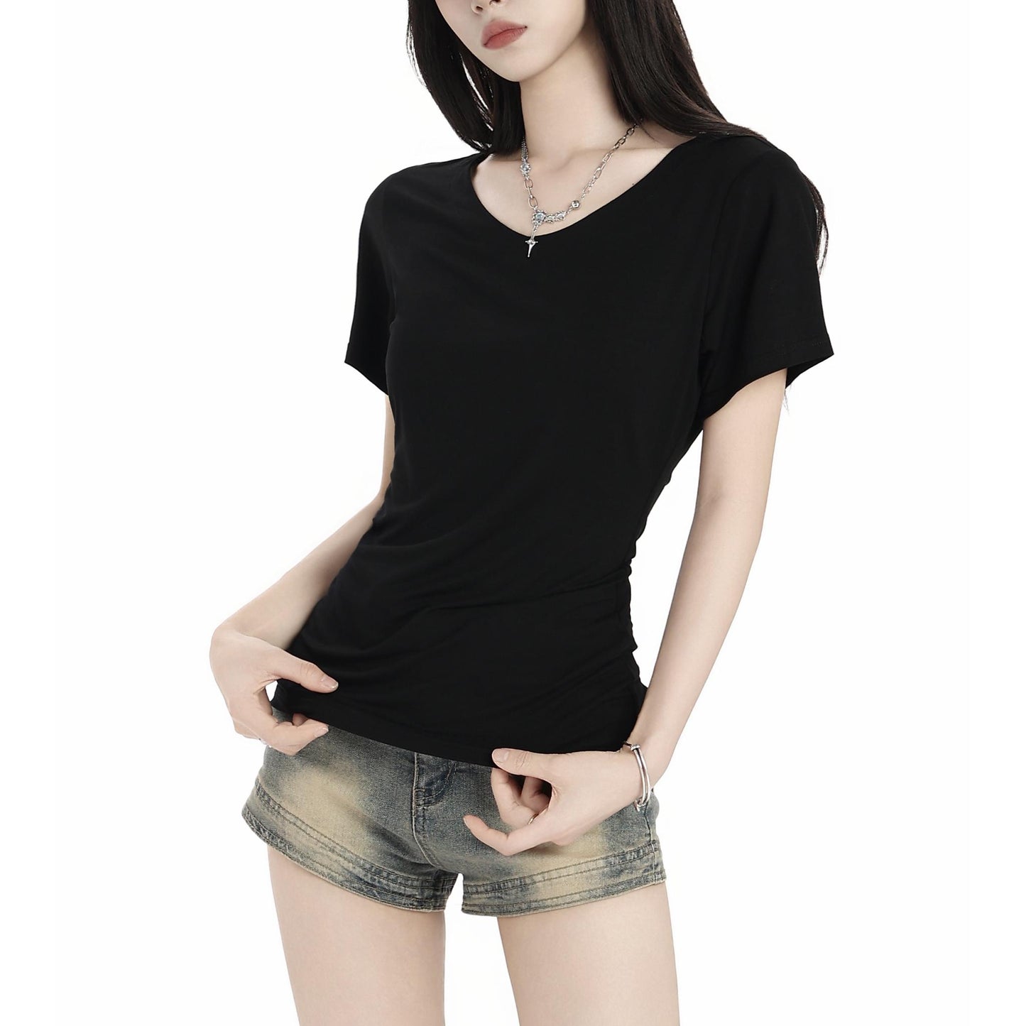 Slim Fit V-Neck Black T-Shirt