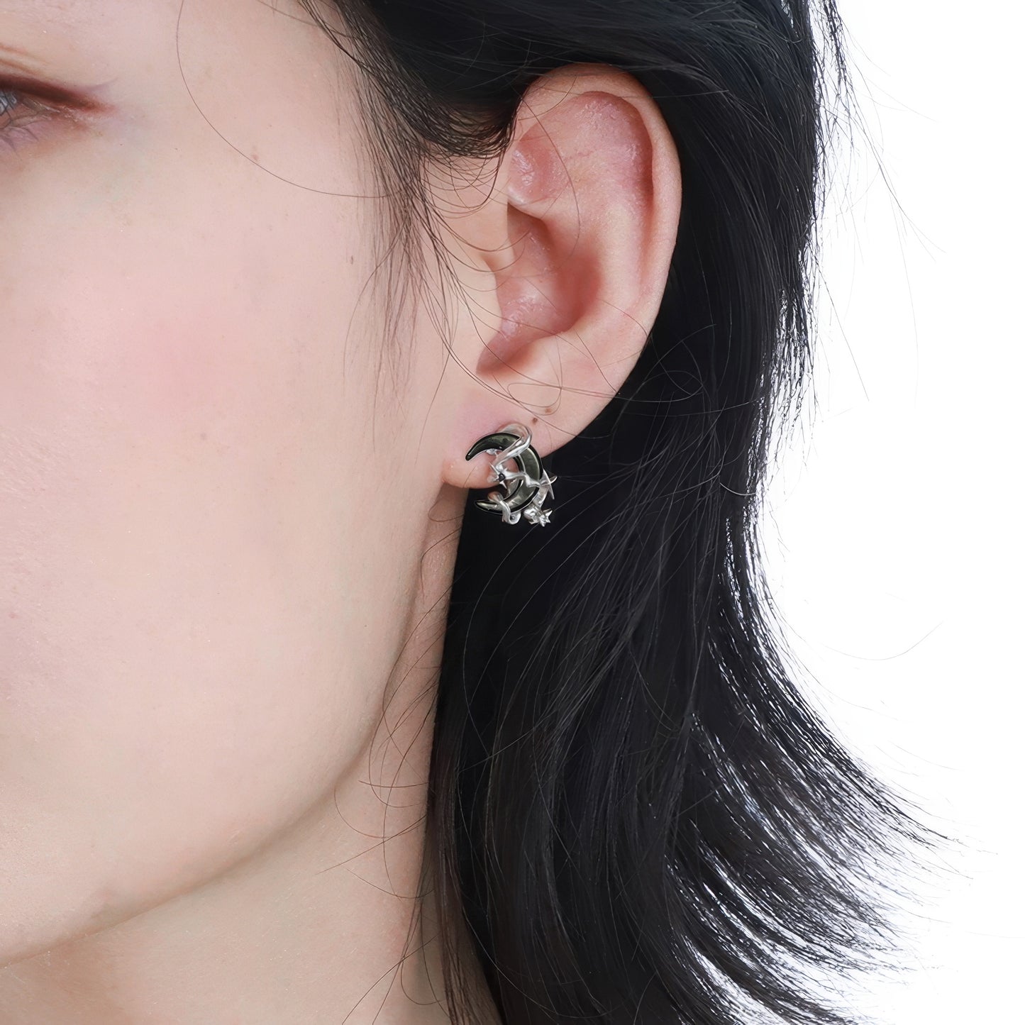 Moon Crescent Star Hoop Earrings