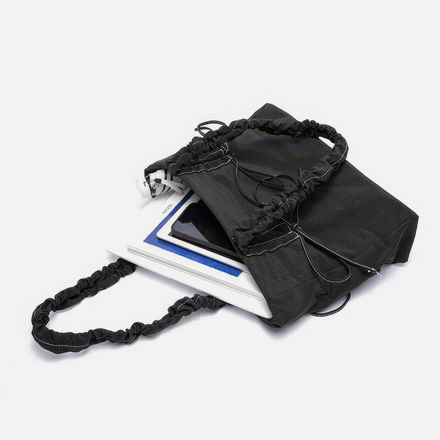 Ruched Handle Contrast Stitch Tote Bag