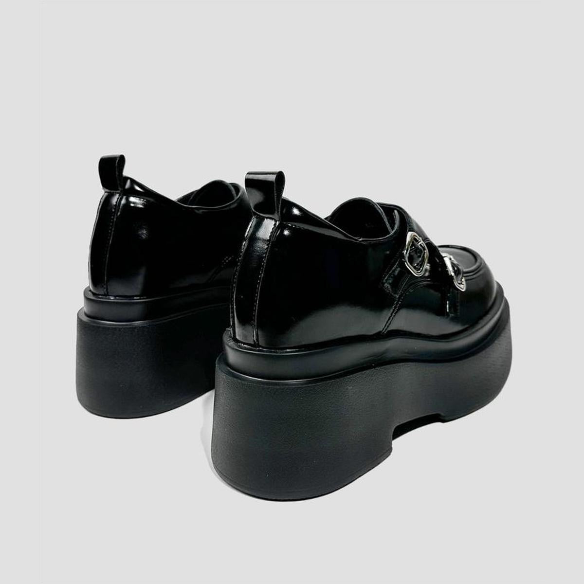 Double Buckle Patent Platform Loafers