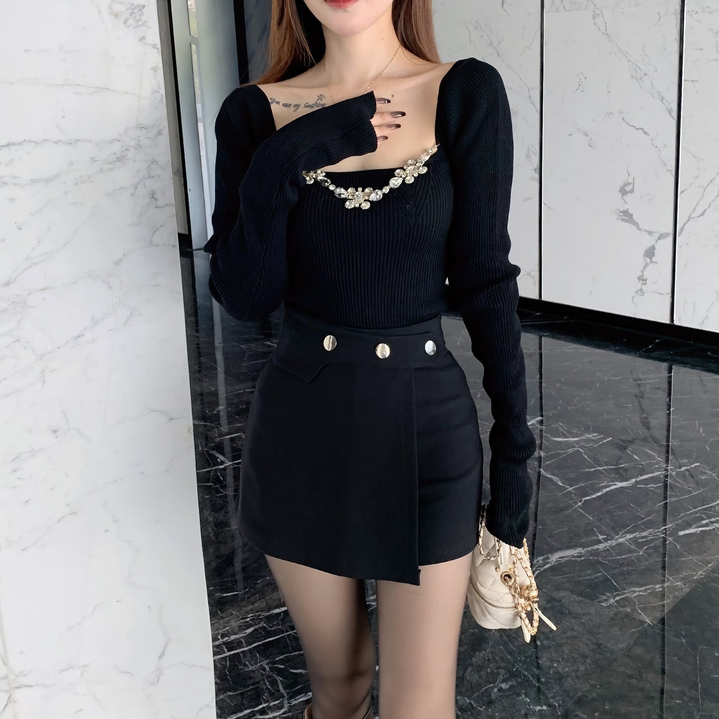 Button Wrap Skort Shorts