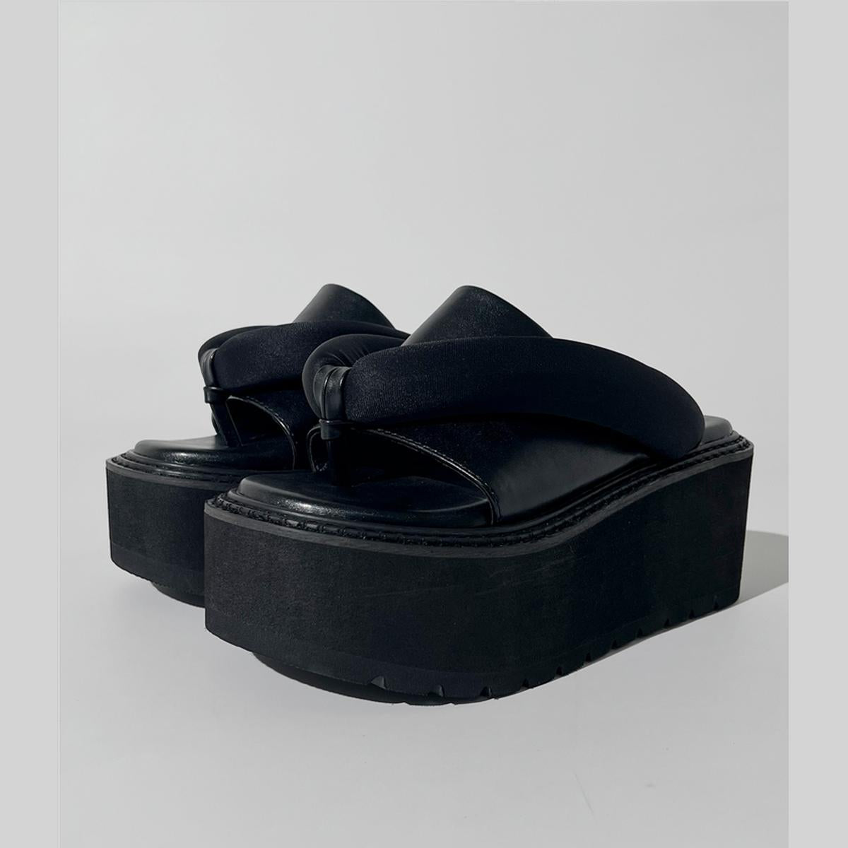 Black Padded Platform Flip-Flops