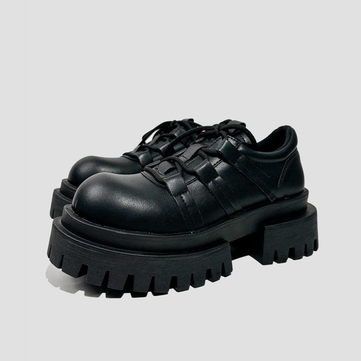 Black Chunky Lug Sole Platform Shoes