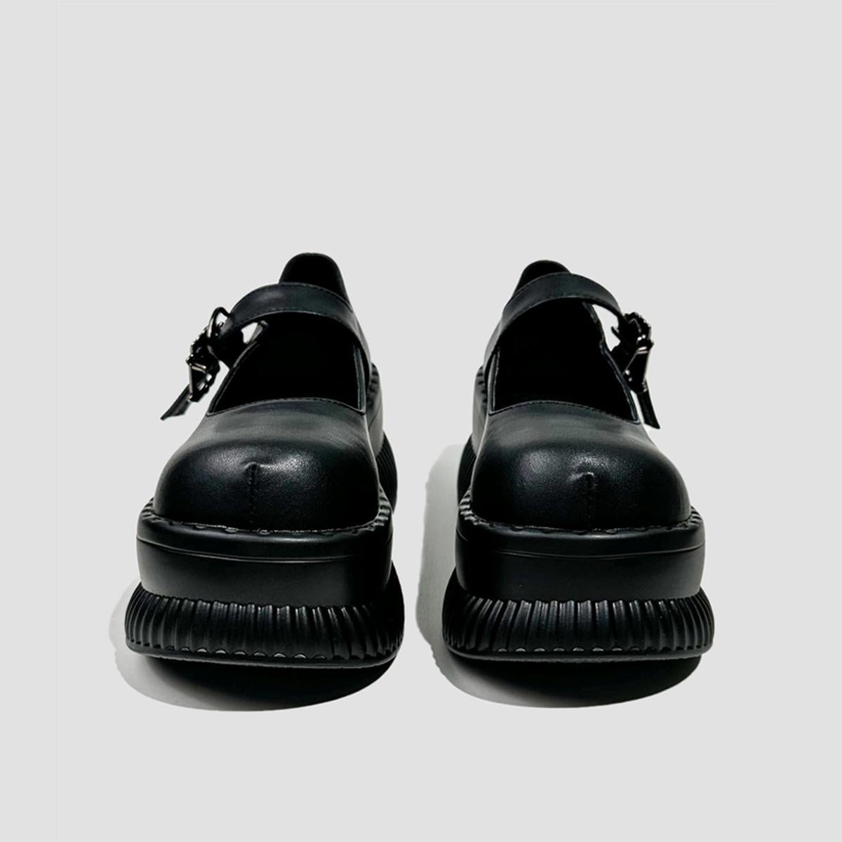 Black Platform Buckle Mary Jane Shoes