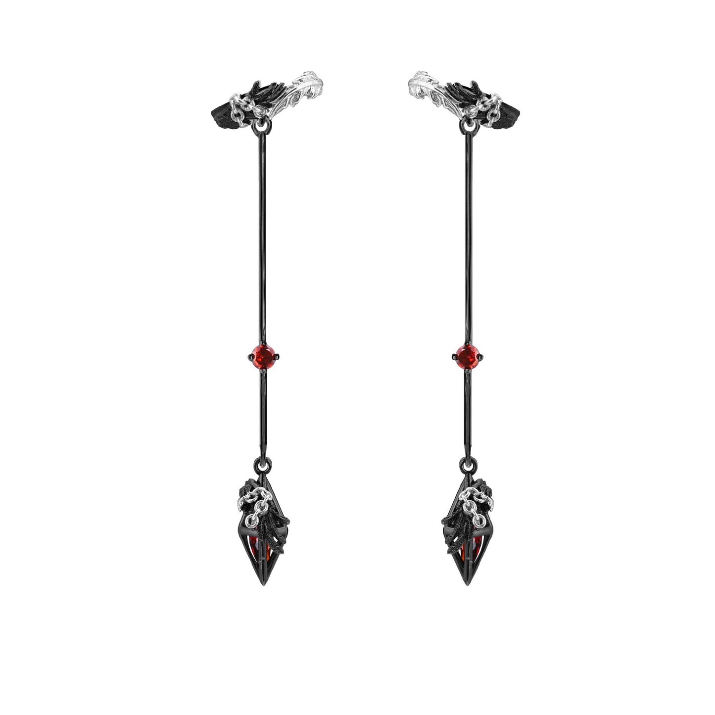 Black Leaf Crystal Drop Earrings