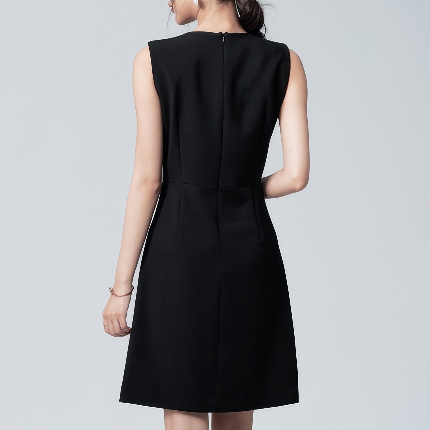 Notch Neck Sleeveless Black Mini Dress