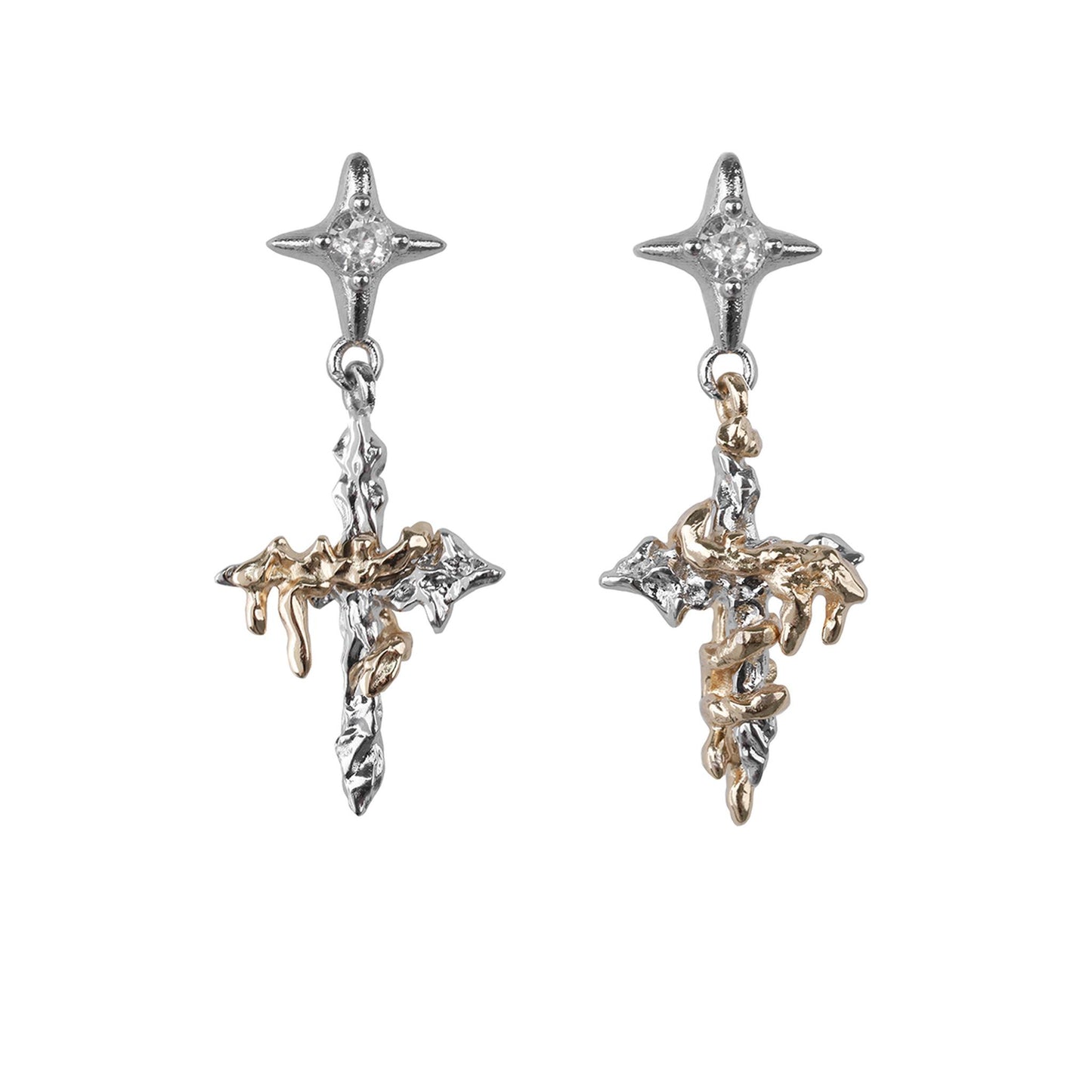 Molten Vine Cross Drop Earrings