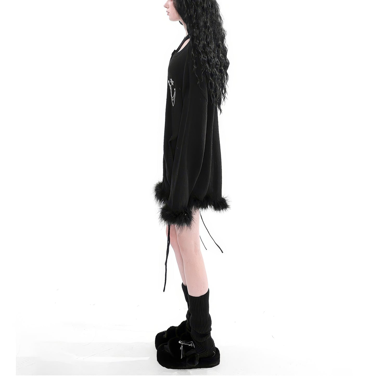 Faux Fur Trim Knit Cardigan
