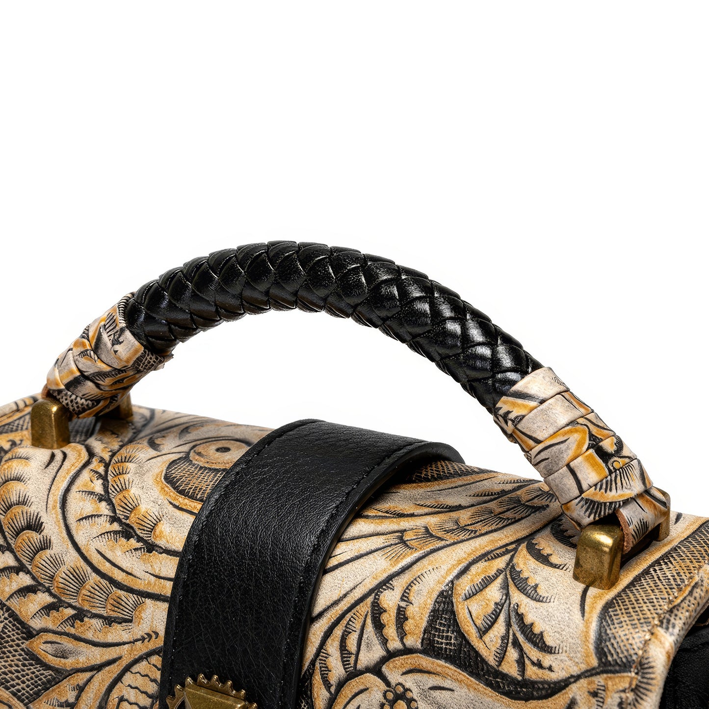 Vintage Leaf Embossed Saddle Crossbody Bag