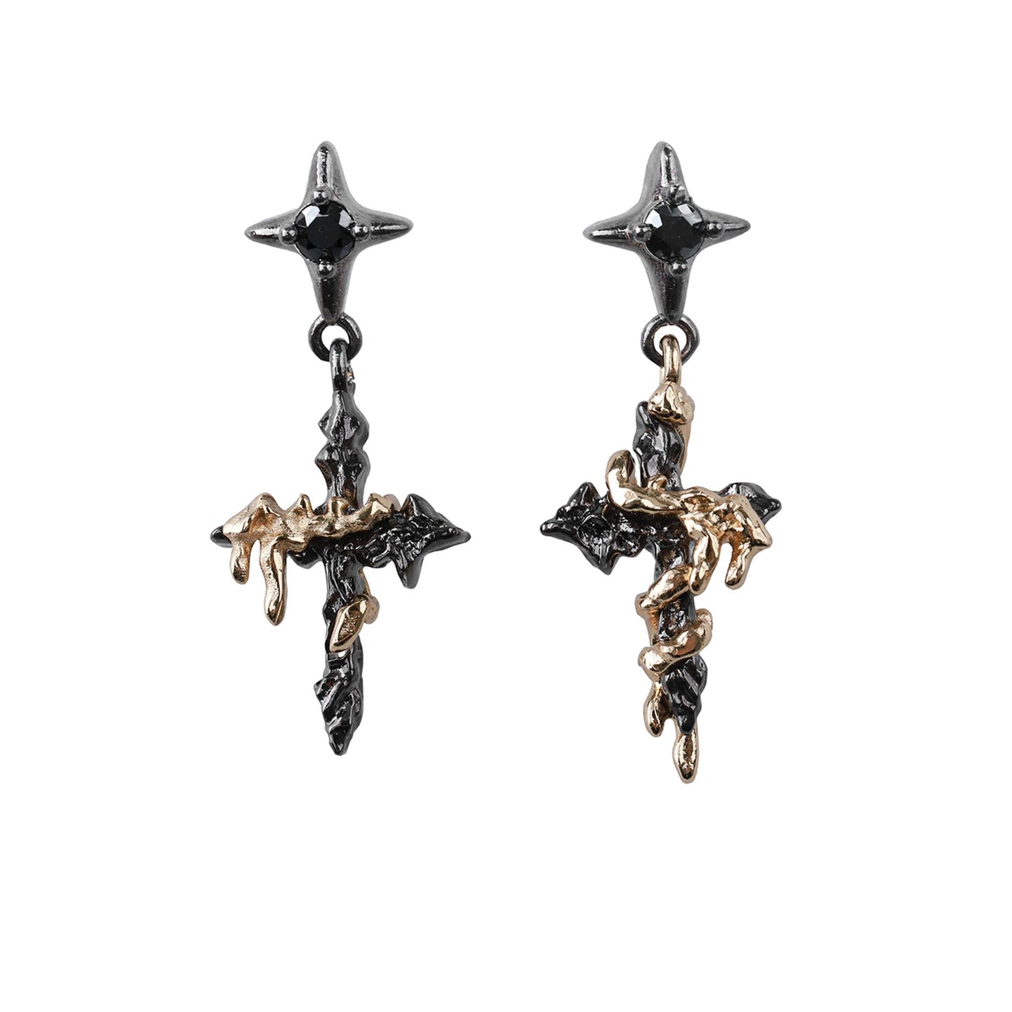Molten Vine Cross Drop Earrings