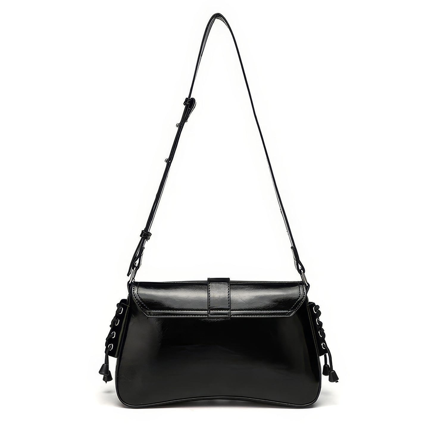 Glossy Buckle Multi-Pocket Shoulder Bag