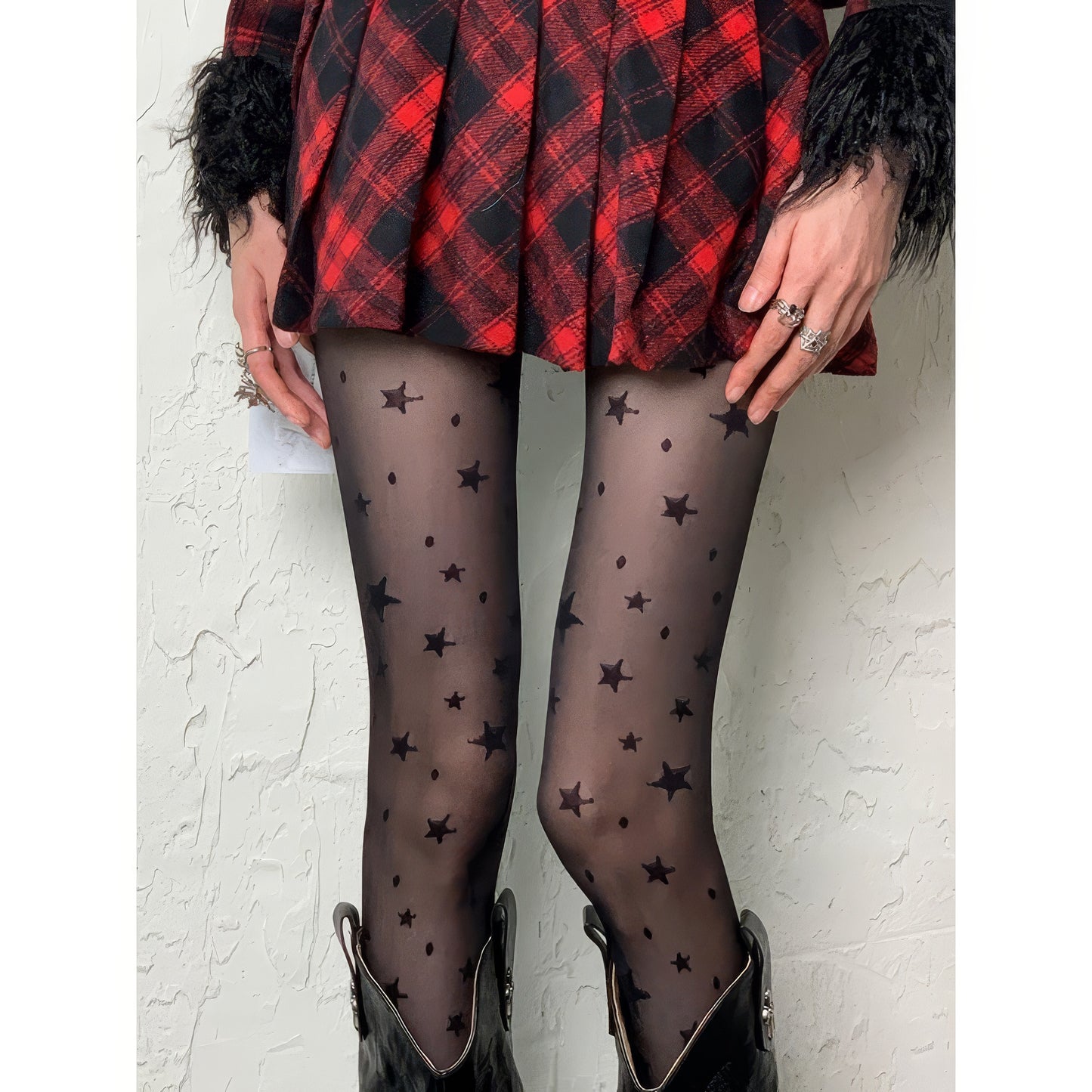 Star Print Sheer Mesh Tights