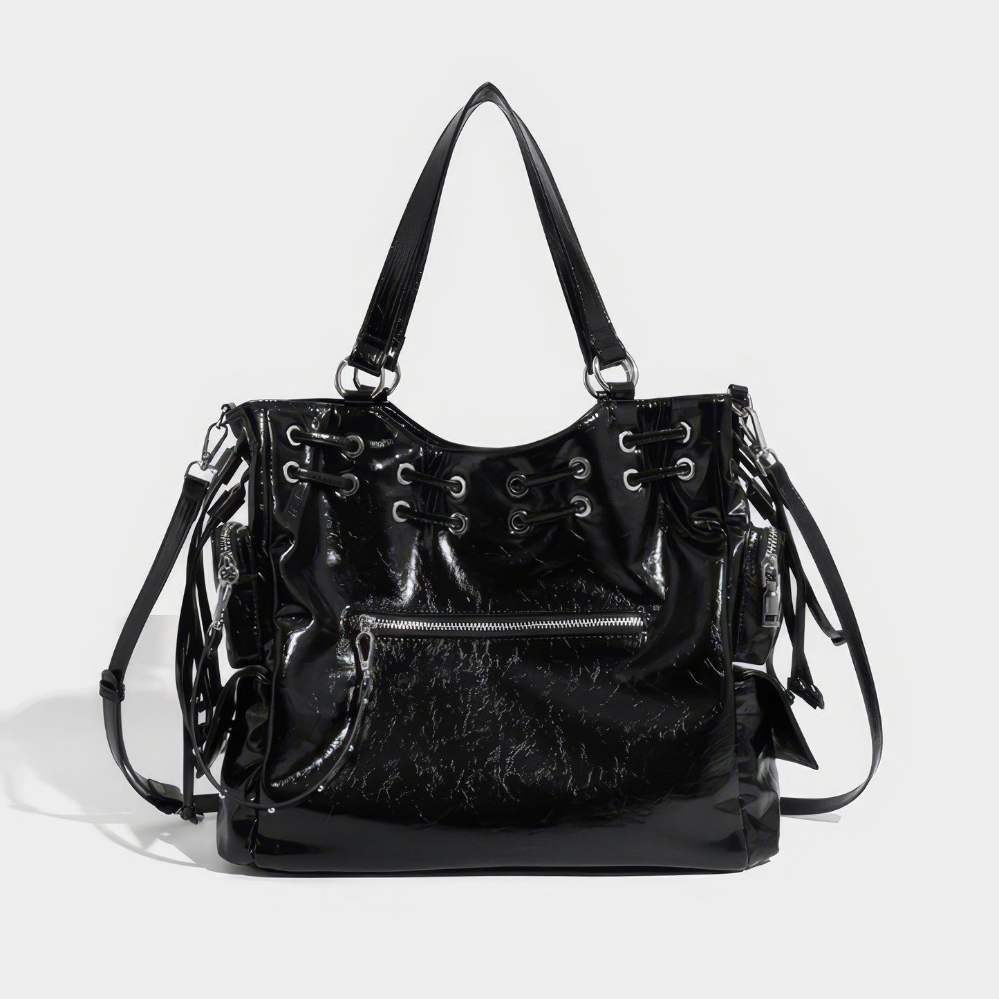 Glossy Eyelet Lace-Up Convertible Bag