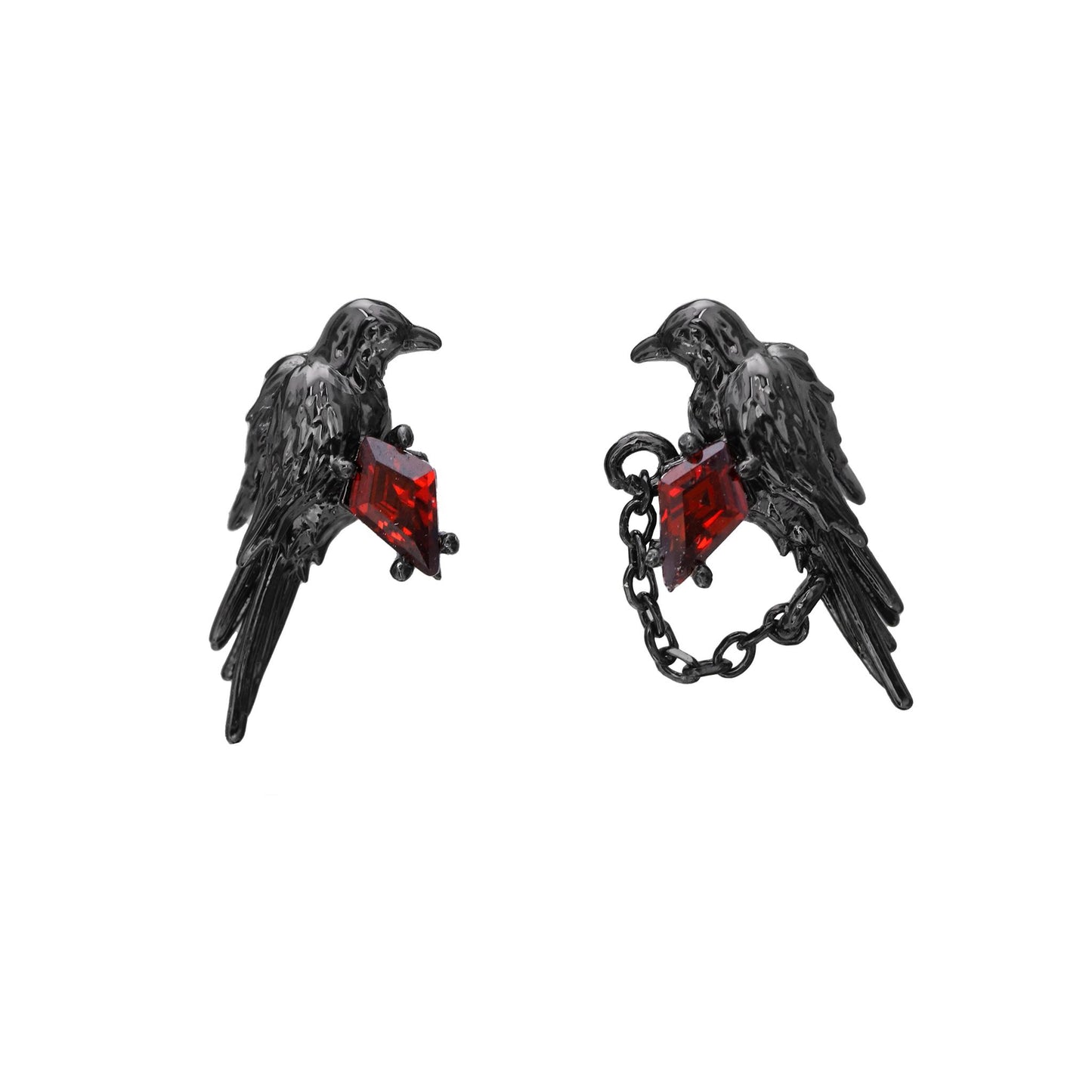 Crimson Gem Raven Stud Earrings