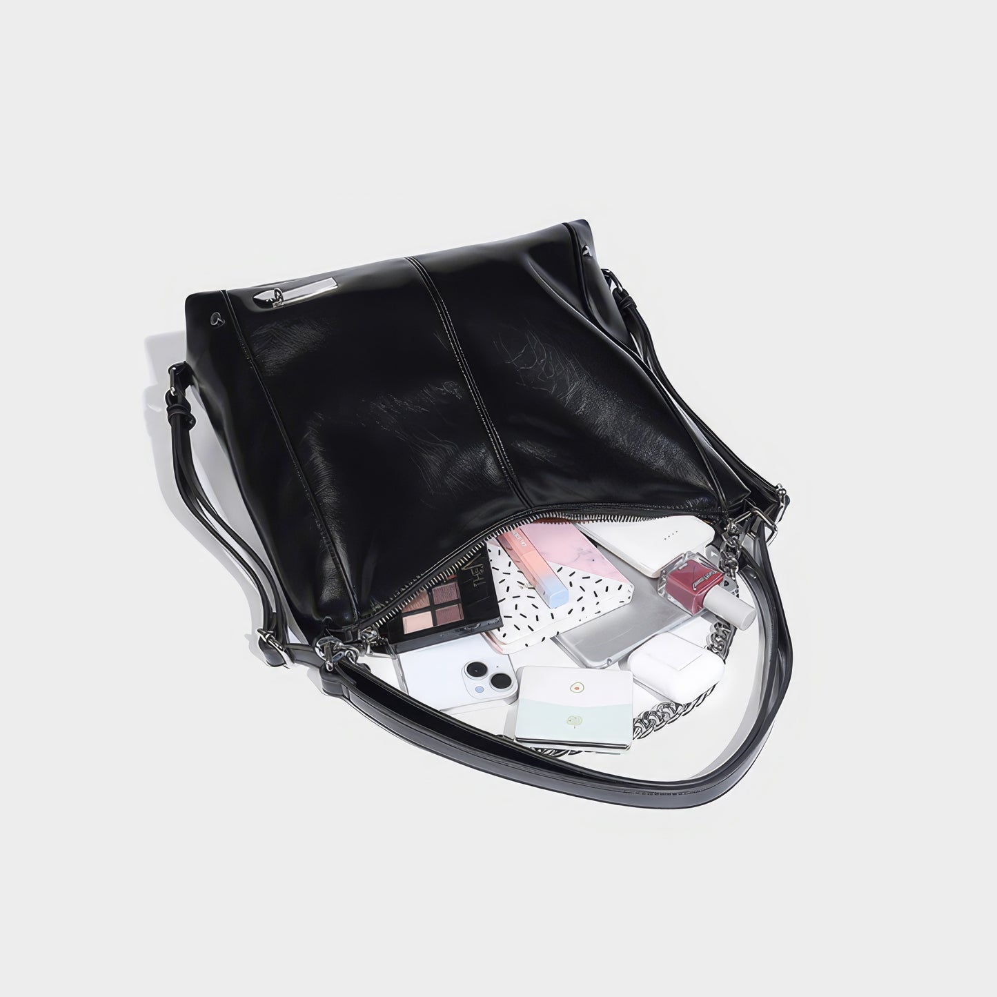 Chain Handle Glossy Triangle Backpack