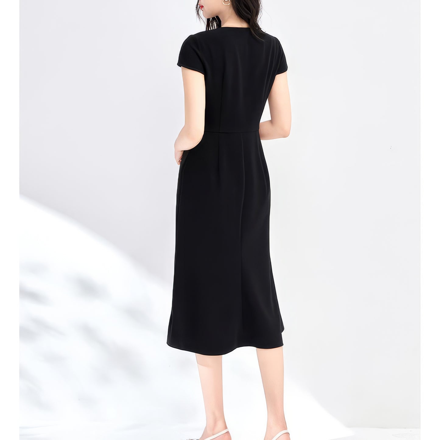 Flared V-Neck Midi Dress