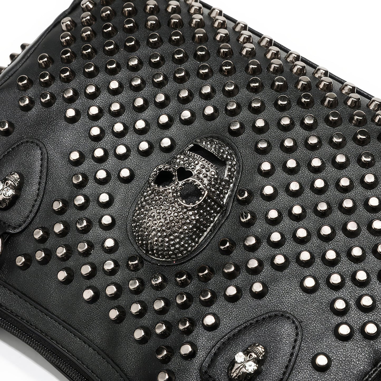 Skull Studded Faux Leather Shoulder Bag