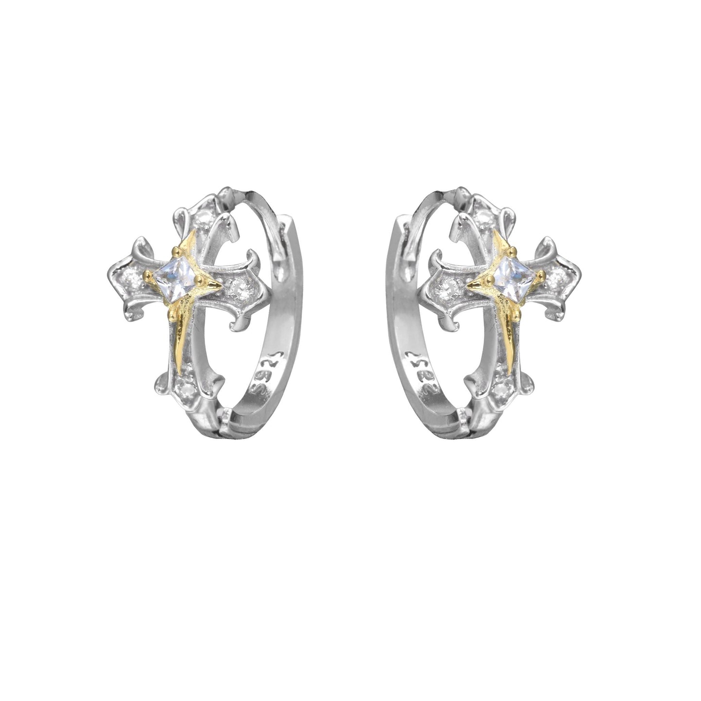 Silver Cross Accent Hoop Earrings