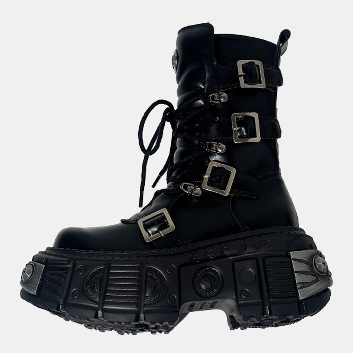 Black Cyber Buckle Platform Boots