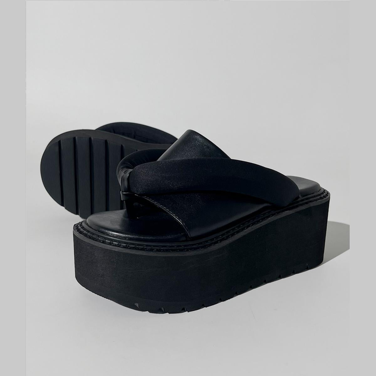 Black Padded Platform Flip-Flops