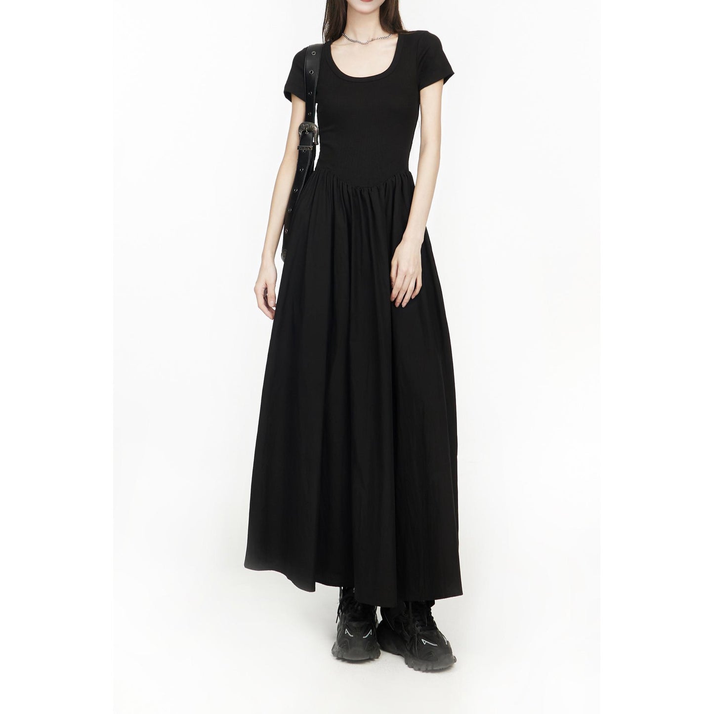 Scoop Neck Gathered Maxi Dress