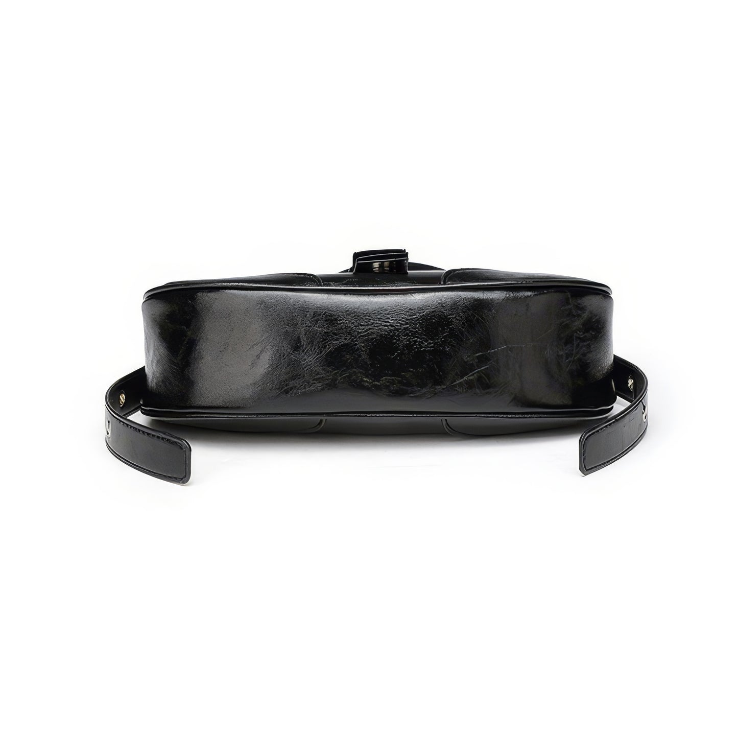 Glossy Buckle Detail Crescent Bag
