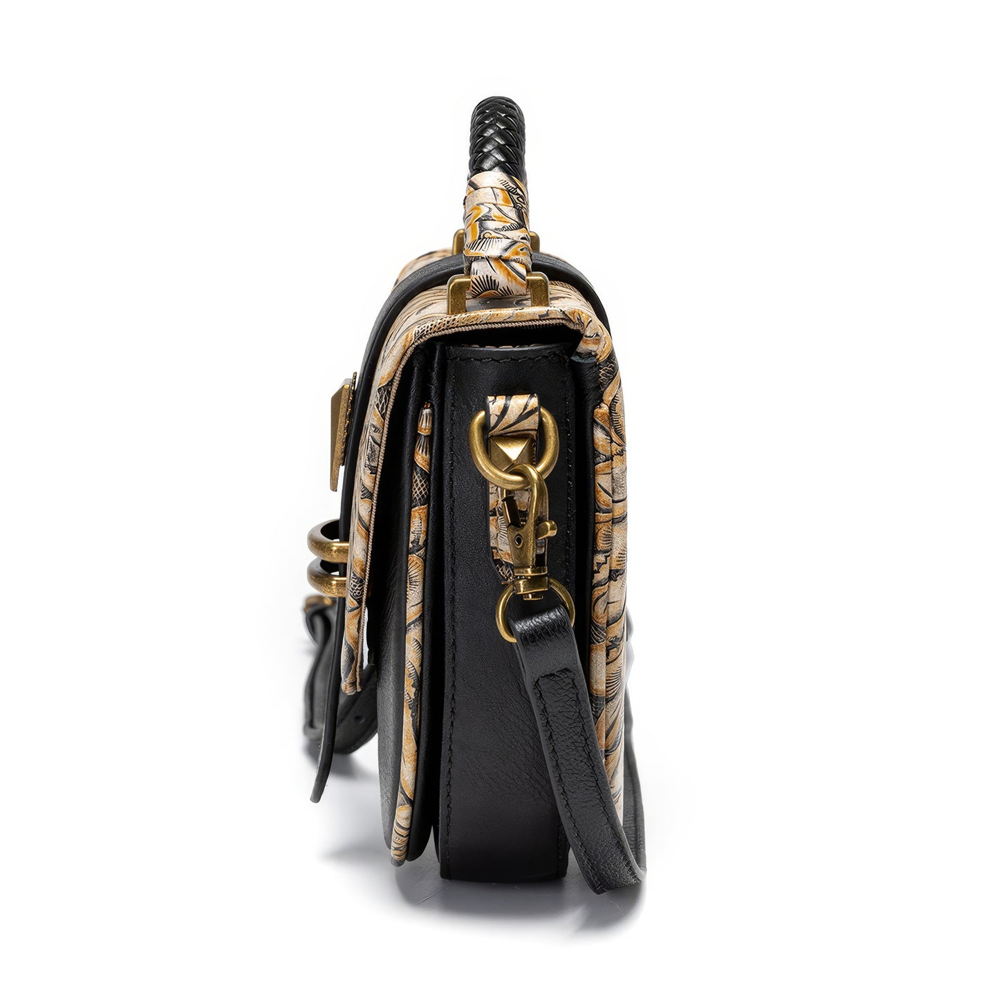 Vintage Leaf Embossed Saddle Crossbody Bag