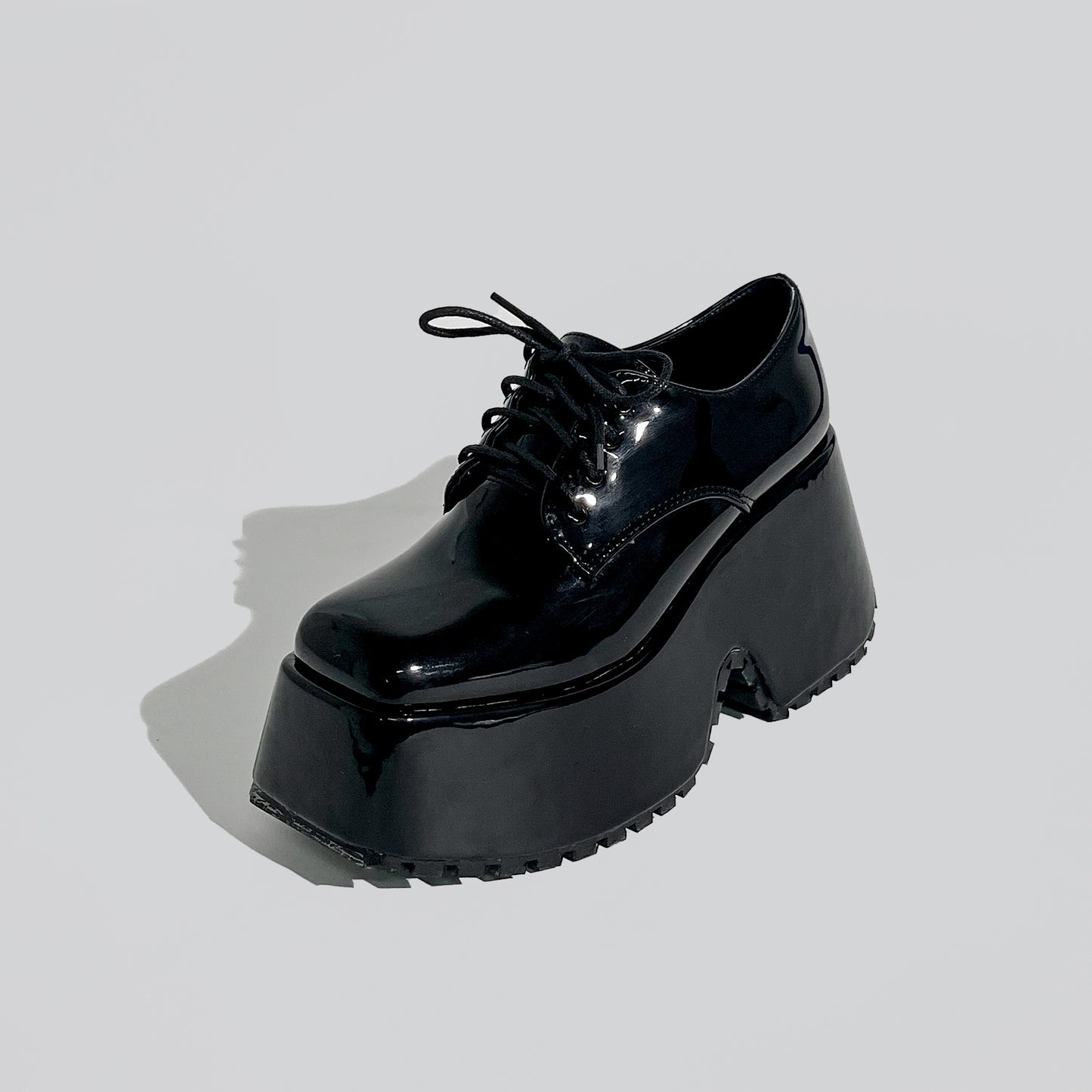 Black Patent Split-Heel Platform Shoes