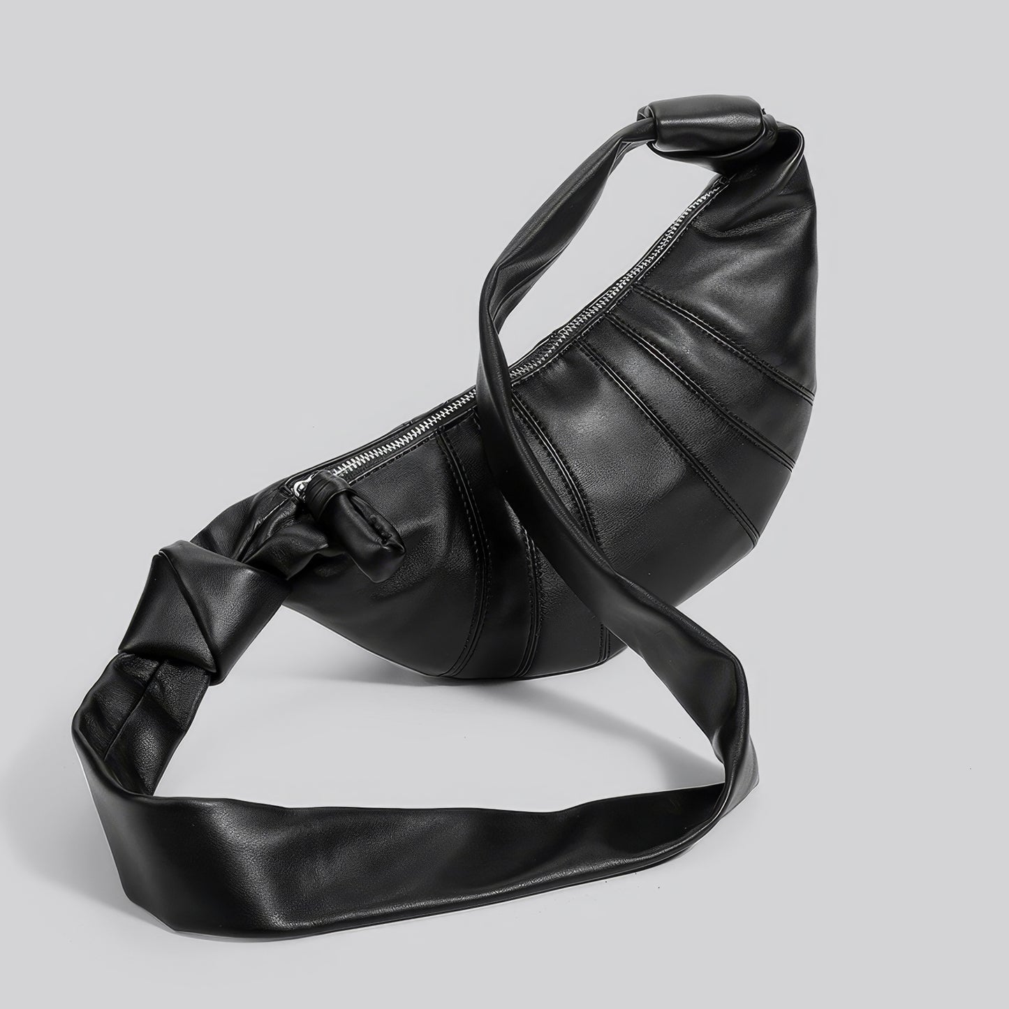 Knotted Crescent Black Shoulder Bag