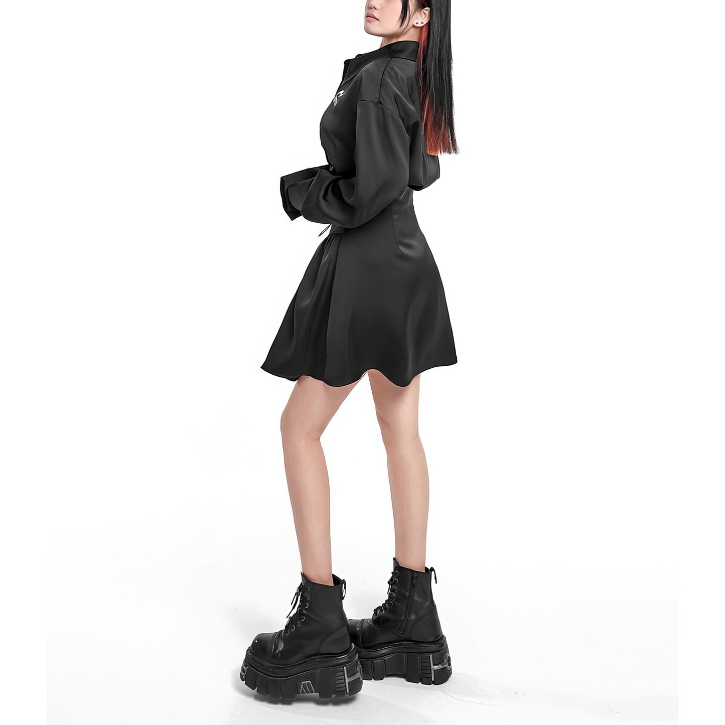 Satin Corset Pleated Shirt Dress