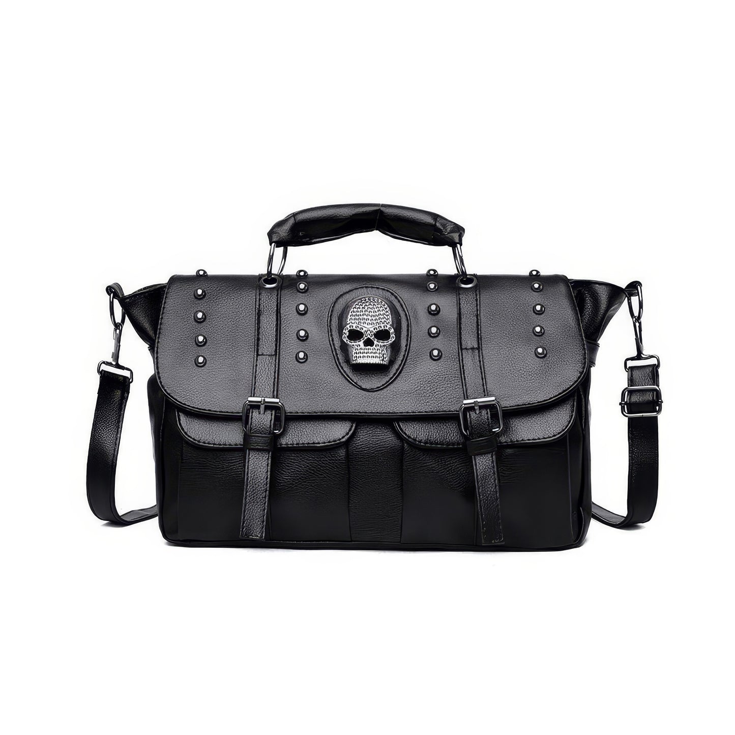 Studded Skull Buckle Faux Leather Bag