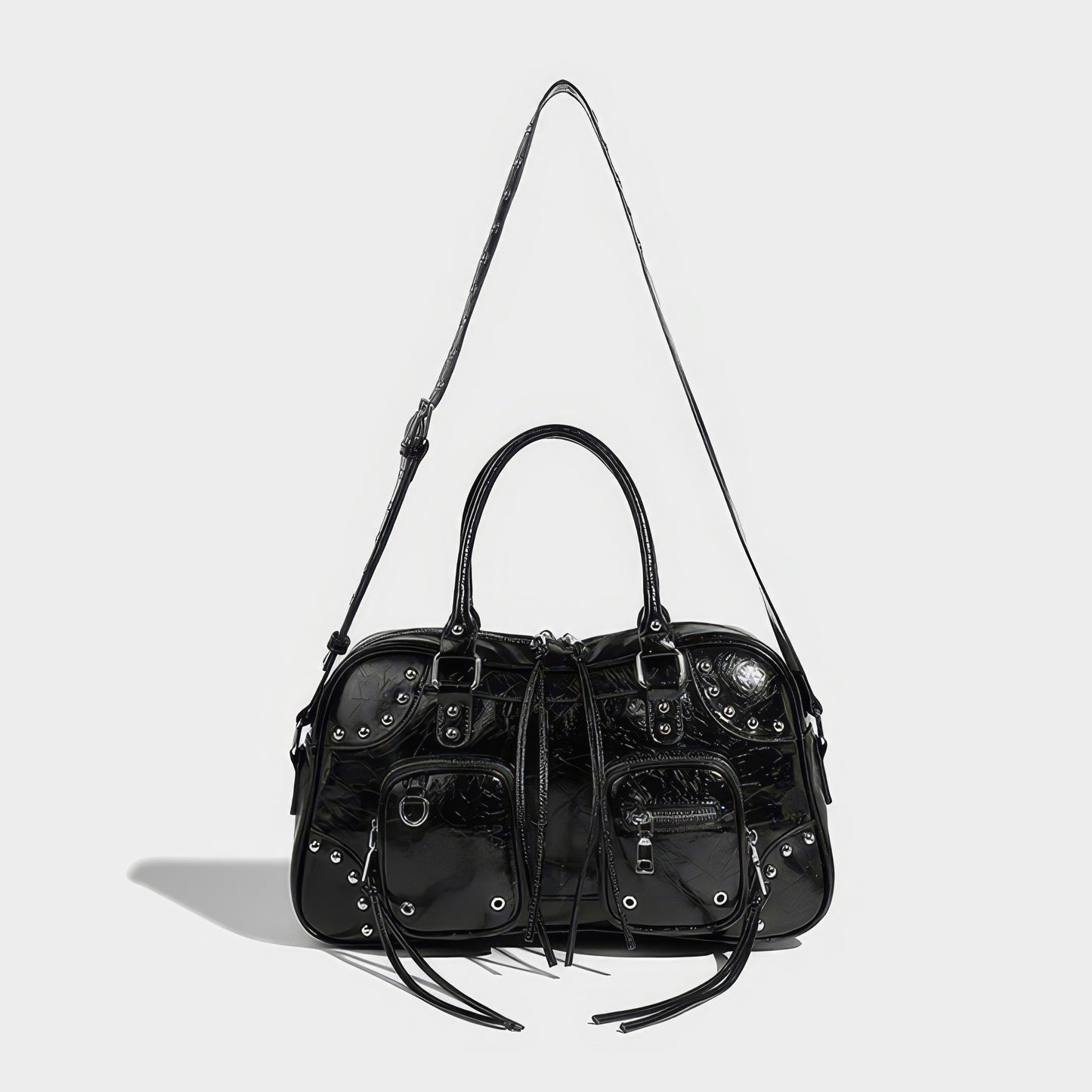 Studded Patent Utility Handbag