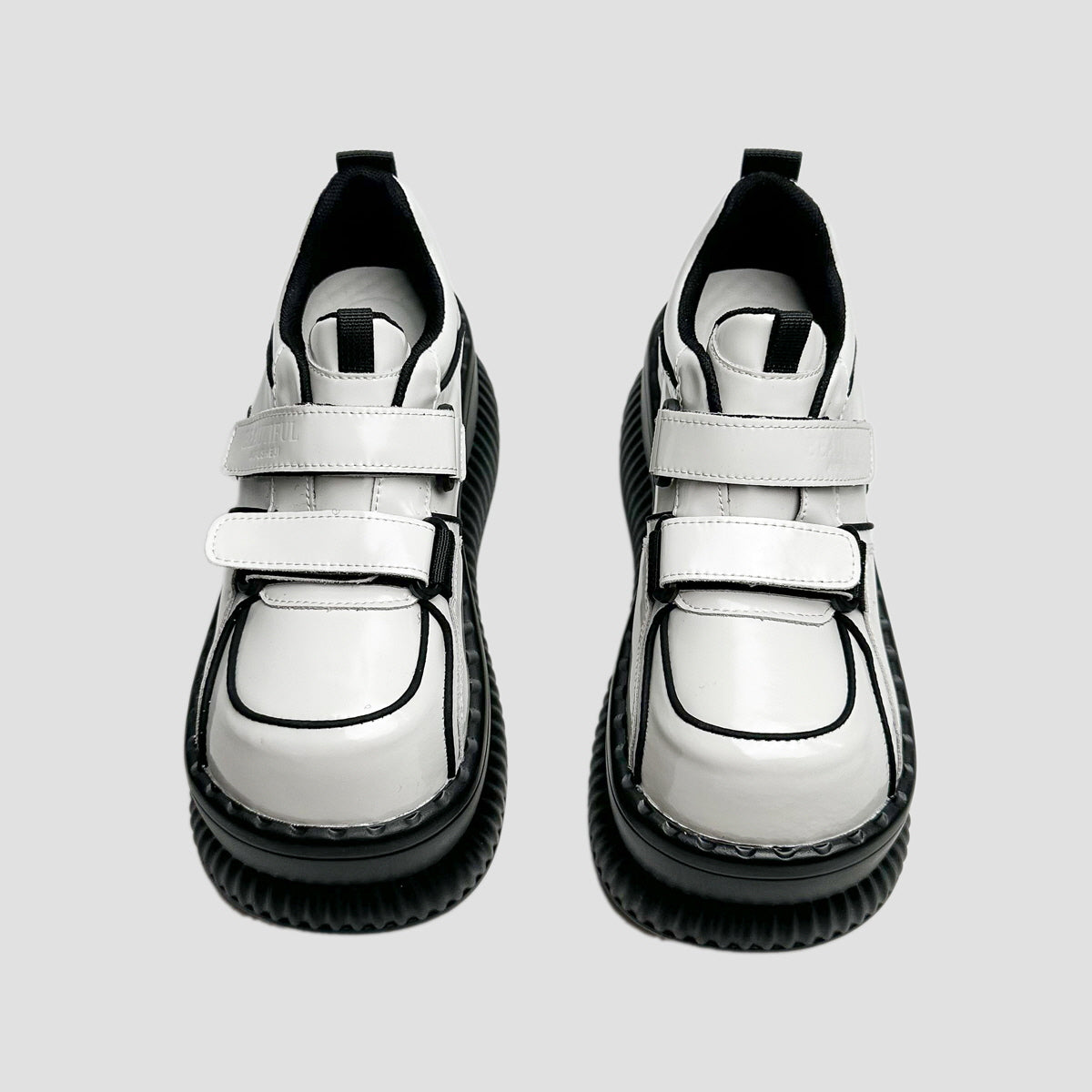 White Contrast Stitch Velcro Platform Sneakers