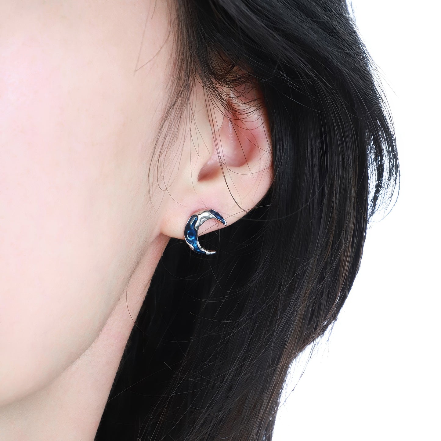 Blue Crescent Textured Stud Earrings