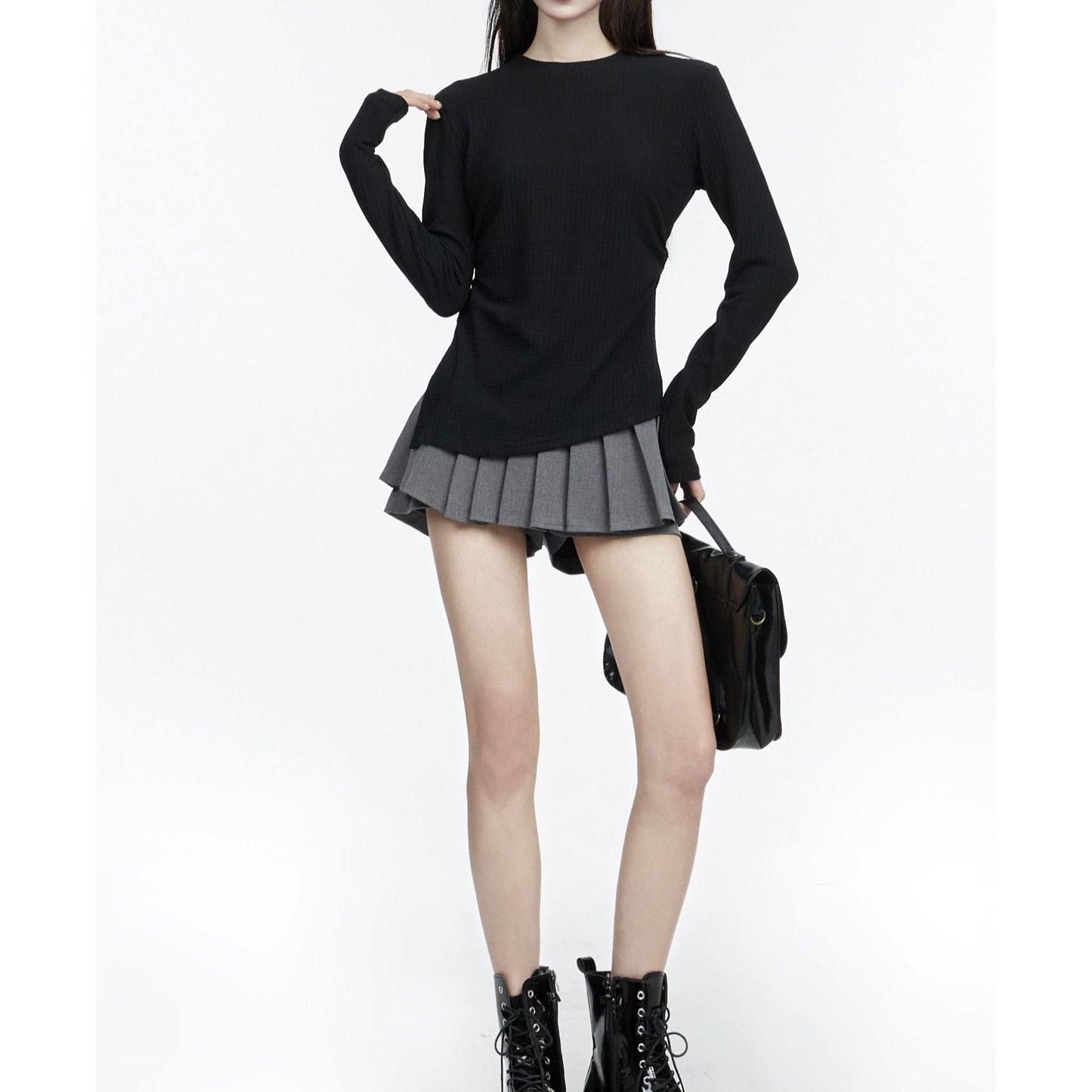 Asymmetrical Ribbed Long Sleeve Top