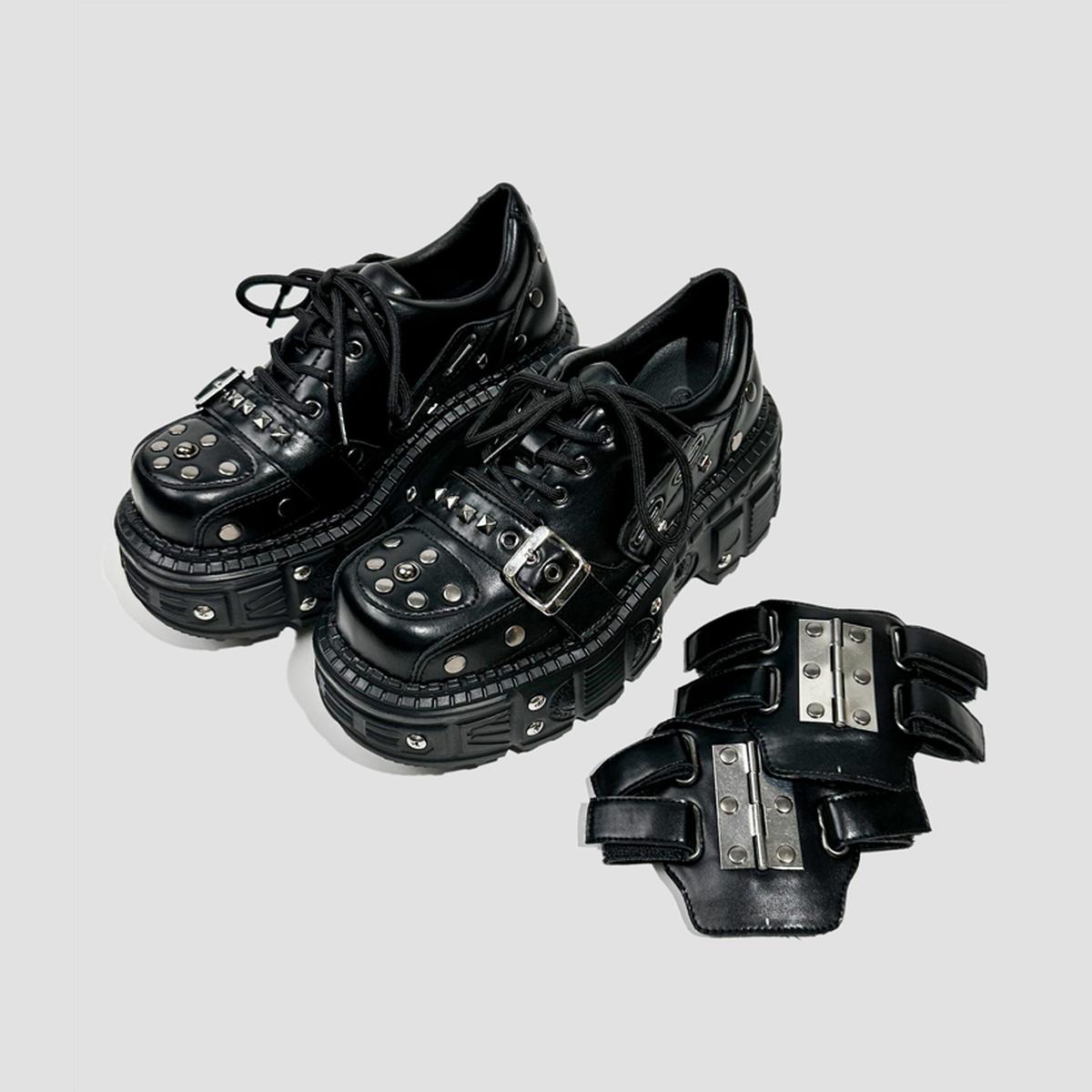 Black Metal Plate Platform Shoes